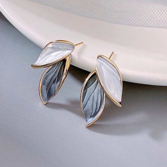 Jewelry - Trendy Charm Morandi Style Plant Leaves Enamel Stud Earrings for Women